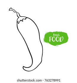 Vector illustration of hot pepper. Sketch, outline. Coloring on the topic of vegetables. Fresh food. Fresh food