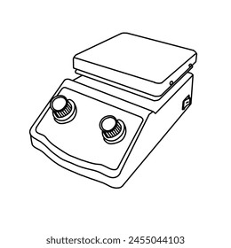 Vektorillustration Heißplatten-Rührer Hand gezeichnete Skizze Laborwerkzeuge Linie Kunst, isometrische Ansicht, isoliert auf weißem Hintergrund, Für Kinder Malbuch oder Wissenschaft Illustration.