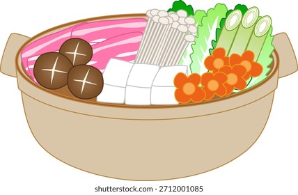 Vector illustration of a hot pot dish that the whole family eats to warm themselves in winter