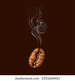 Ilustración vectorial, granos de café asados caliente, fondo oscuro aislado.