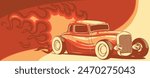 vector illustration of hot rod car with flames