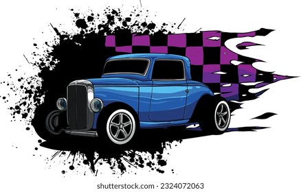 vector illustration of hot rod car with race flag