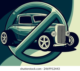 vector illustration of hot rod car prohibition