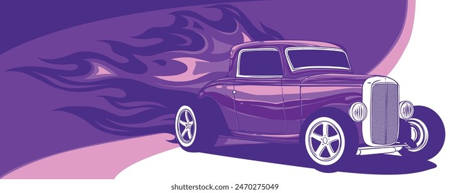 vector illustration of hot rod car with flames