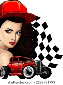 vector illustration of Hot rod. digital hand draw