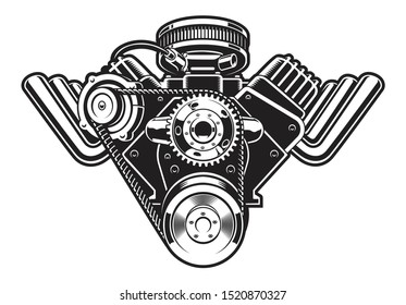 Vector illustration of a hot rod engine on a white background.