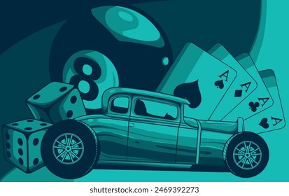 vector illustration of hot rod with pub game