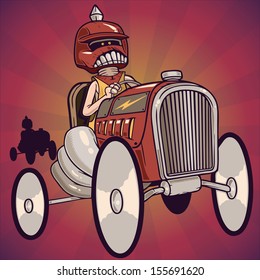 Vector illustration of hot rod race car driver