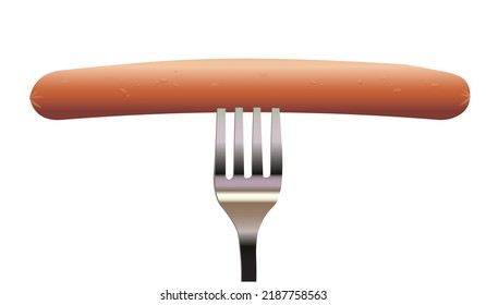 Vector illustration of a hot sausage with moisture on fork isolated on white