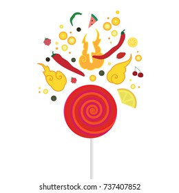 Vector Illustration Of Hot Spicy Candy Lollipop With Jalapeno Pepper And Chili For Exotic Flavor Concepts 