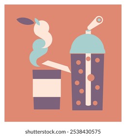 A vector illustration of a hot tea drink and a cold boba drink.