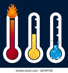 Vector illustration of hot, warm and cold thermometer. Only global colors. CMYK. Easy color changes.