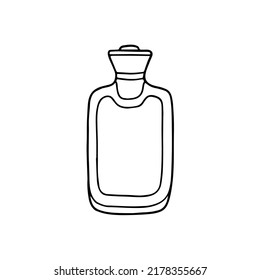 Vector illustration of hot water bottle. Line art