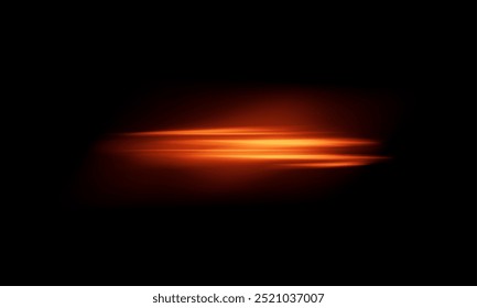 Vector illustration of hot wind flow effect on an isolated black background. Showcasing a glowing orange-yellow stripe of warm air. Abstract motion trail for design.