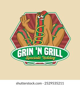 Vector Illustration of Hotdog with Cute Food Vector Illustration Available for Logo Badge