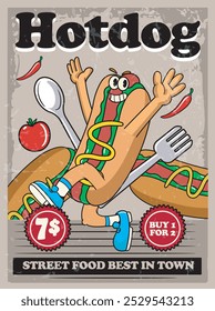 Ilustración vectorial de Hotdog con la Ilustración vectorial linda de la comida disponible para la comida del cartel