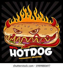 vector illustration of hotdog devil logo for restaurant street food logo