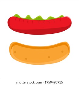 Vector illustration of hotdog making materials, namely sausage and bread, restaurant and culinary themes. suitable for advertising food products