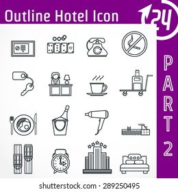 Vector Illustration of Hotel Outline Icon for Design, Website, Background, Banner. Motel and hall Element for Tourism Infographic Template. Room service shape and vacation concept