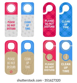 A vector illustration of hotel room do not disturb and clean up time sign