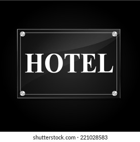 Vector illustration of hotel transparent sign on black background
