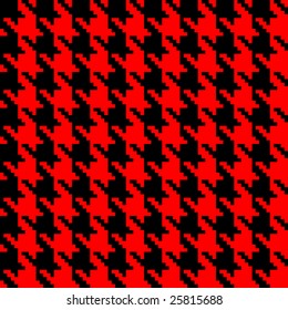 Vector illustration of hound's tooth check woven tweed fabric with seamless repeat background pattern in vivid red and black