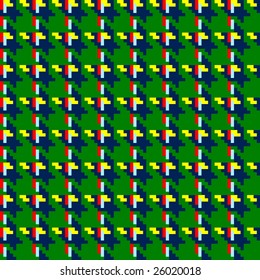 Vector illustration of hound's tooth check woven tweed fabric with seamless repeat pattern on a predominantly green background