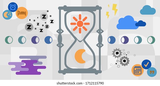 vector illustration of hourglass clock with sun and moon symbols for circadian rhythms visuals