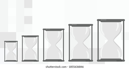 vector illustration of hourglass of different size for time passing and perception concept