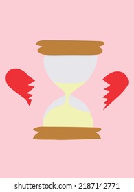 vector illustration of hourglass and hearts broken