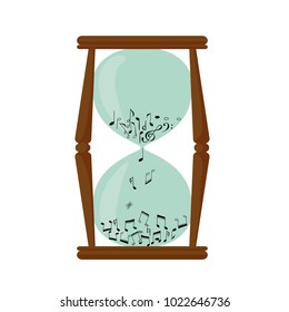 a vector illustration of an hourglass with music notes; concept or metaphor for eternity of music isolated on white background