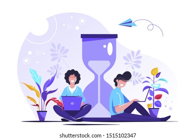 Vector illustration, hourglass on white background, time management concept, quick response