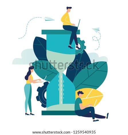 Vector illustration, hourglass on white background, time management concept, quick response