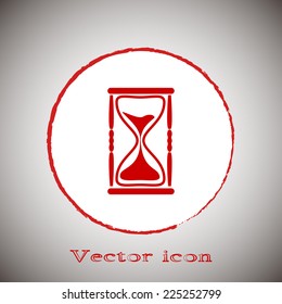 Vector illustration of hourglass Red round button on a gray background