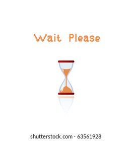 Vector illustration of hourglass and title "wait please"