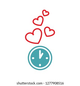 Vector illustration from hours hearts take off. Set of vector symbols. Time to love  Flat design