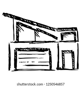 Vector Illustration of House Architecture Building Home Drawn, Ink, Brush, Sketch for Isolated Graphic Design Outline, Sign, Symbol and more