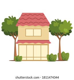 Ilustración vectorial de casa y árbol grande. Icono de la casa de construcción para diseño de aplicaciones y web