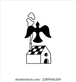 vector illustration of a house with birds
