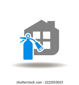 Ilustración vectorial de la construcción de la casa con extintor de incendios. Icono del sistema de seguridad contra incendios. Símbolo de protección contra incendios.