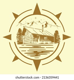 Vector illustration of a house by the river