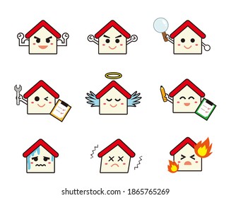 Vector illustration of a house character. House . Home insurance. fire