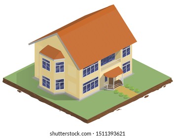 Vector illustration of a house construction stage. Built house. One-story building residential building. Isometry