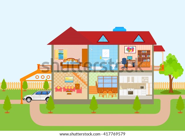 Vector Illustration House Cut View Detailed Stock Vector (Royalty Free ...