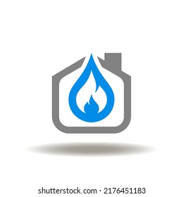 Vector illustration of house with drop and fire flame. Icon of plumbing and heating service.