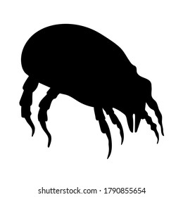 Vector illustration of a house dust mite. Logo, icon, emblem. Dust mite silhouette isolated on white background.