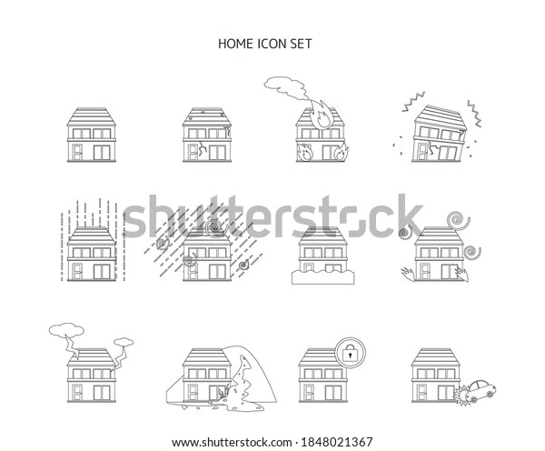Vector illustration of a house / house.\
earthquake. Disaster.\
Insurance