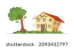 Vector illustration of house earthquakes. Concept on white background of earthquake effects. 