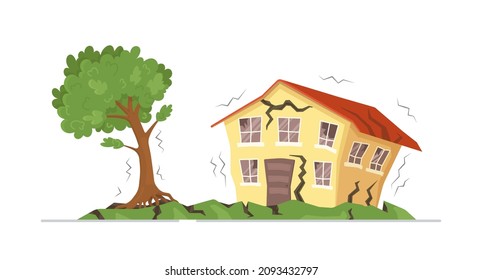 Vector illustration of house earthquakes. Concept on white background of earthquake effects. 