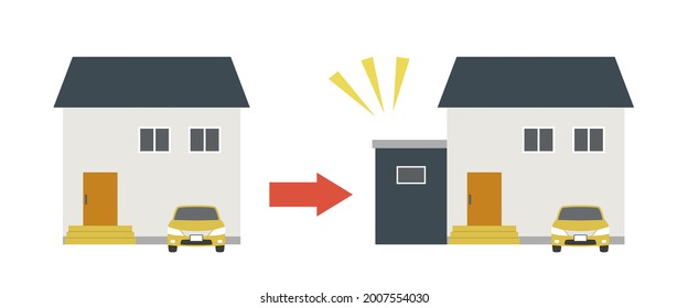 Vector illustration of house extension before and after.